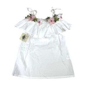 Majesty Dress Girls 5T White Cotton Ruffle Floral Embroidered Tie Strap